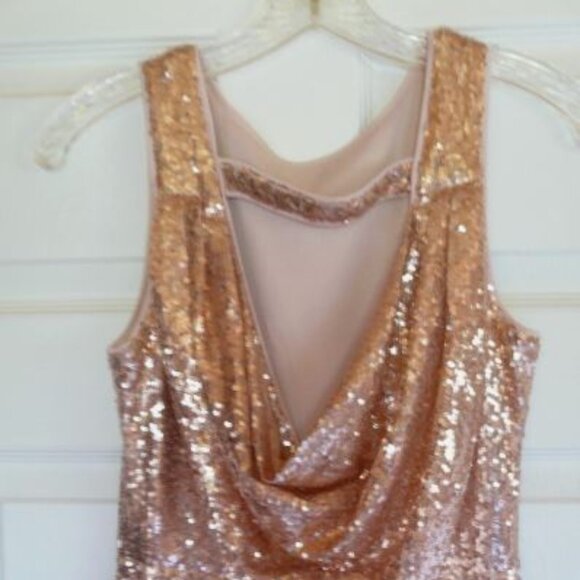 Rose Gold Sequin Maxi Dress/ Gown/ Prom/ New Years / Evening / party - Picture 6 of 9